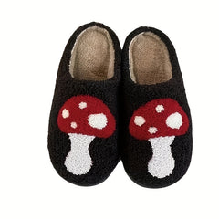 Mushroom Pattern Plush Indoor Slippers Warm Slip On Flat Shoes