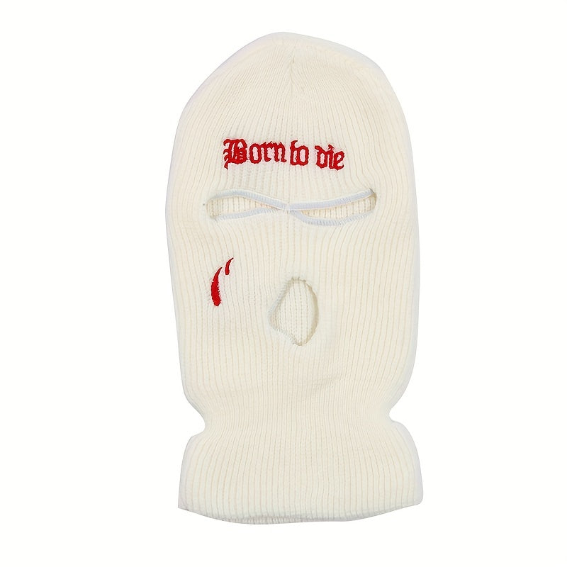 Gothic Letter Embroidery Balaclava 3 Hole Knitted Ski Mask