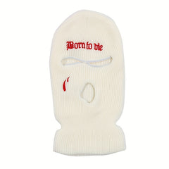 Gothic Letter Embroidery Balaclava 3 Hole Knitted Ski Mask