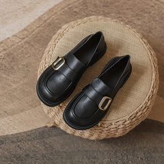 Chunky Heel Loafers Retro Buckle Faux Leather Shoes Comfortable Walking