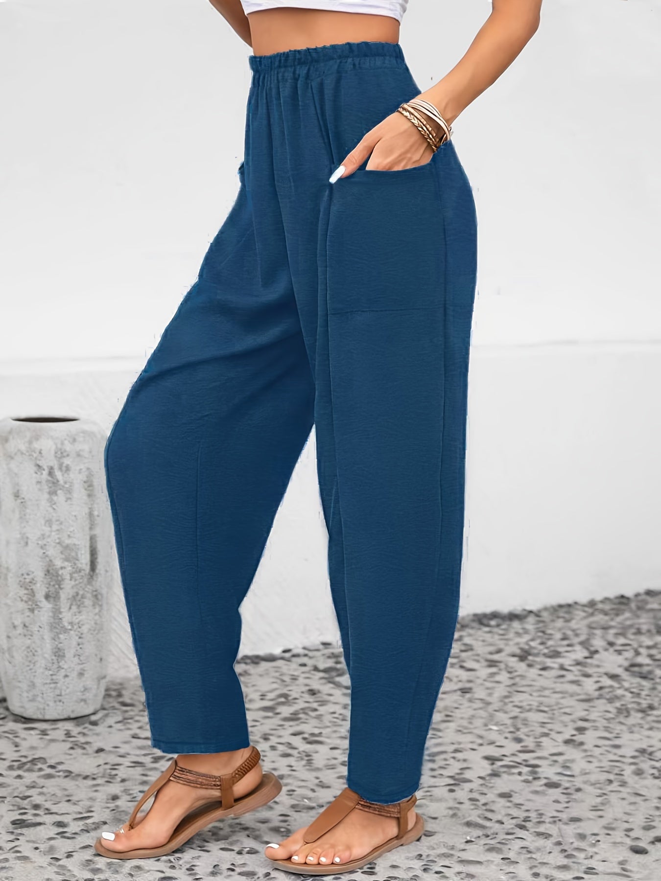 Women's Plus Solid High Rise Loose Fit Trousers