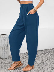 Women's Plus Solid High Rise Loose Fit Trousers