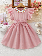 Striped Flounce Sleeve Casual Tunic Dress for Youth Girls