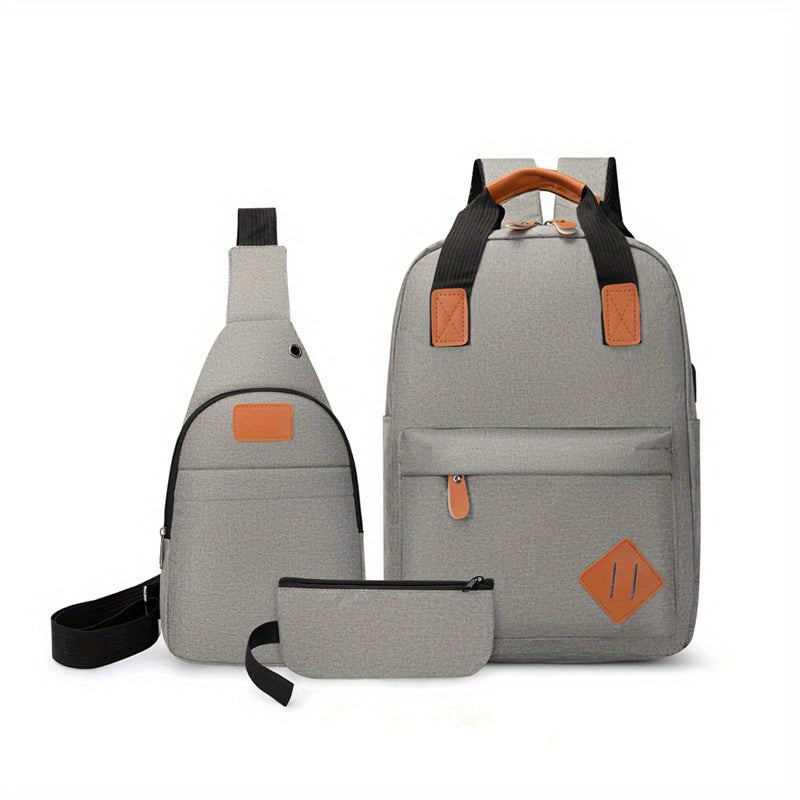 Minimalist 3Pcs Bag Set Laptop Backpack & Crossbody Bag for Travel