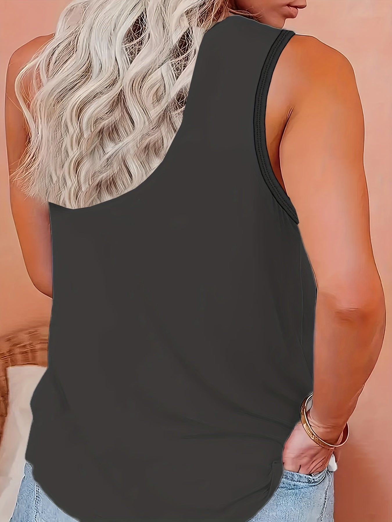  Cat & Rainbow Print Round Neck Tank Top