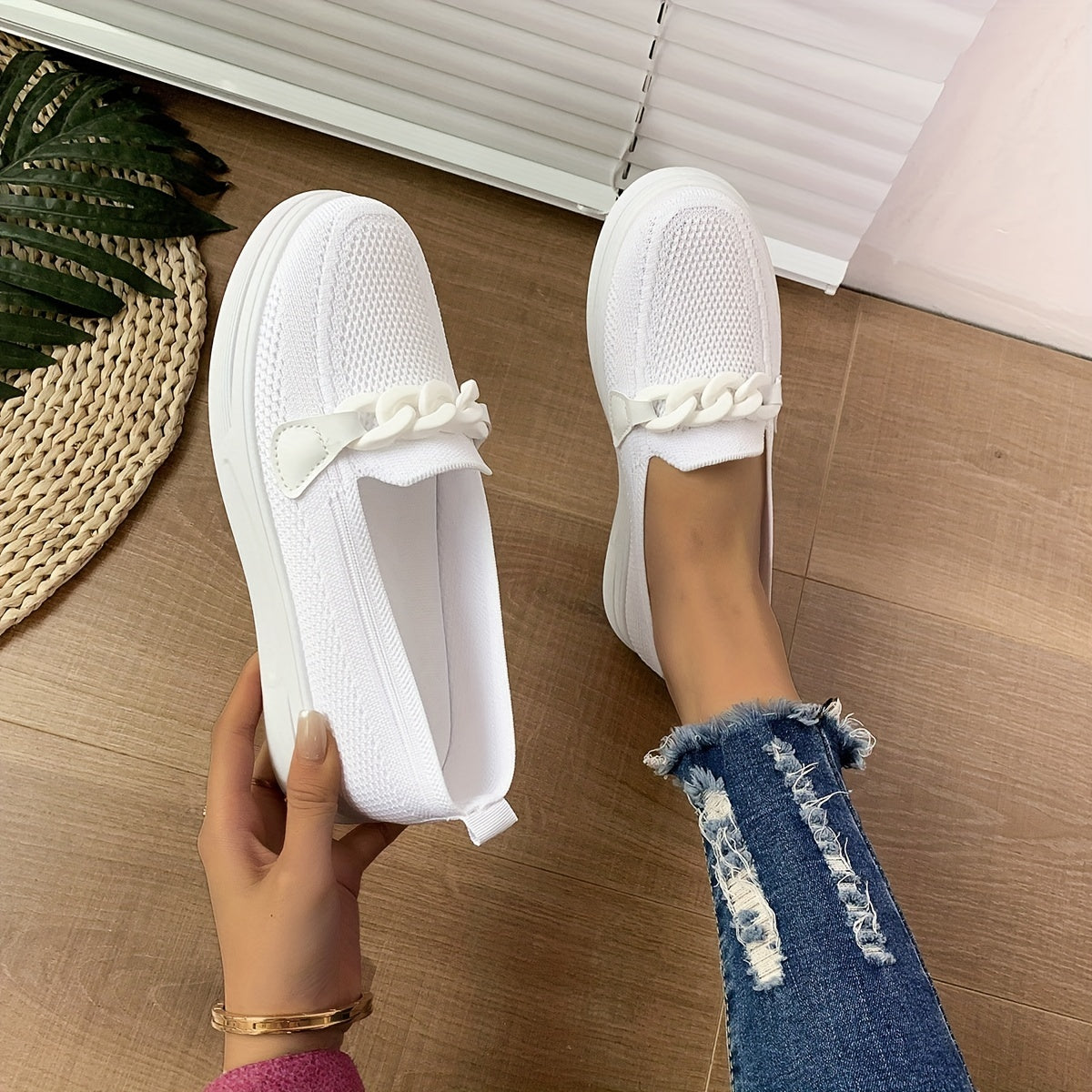Women's Knit Slip-On Sneakers - Anti Slip Casual Shoes
