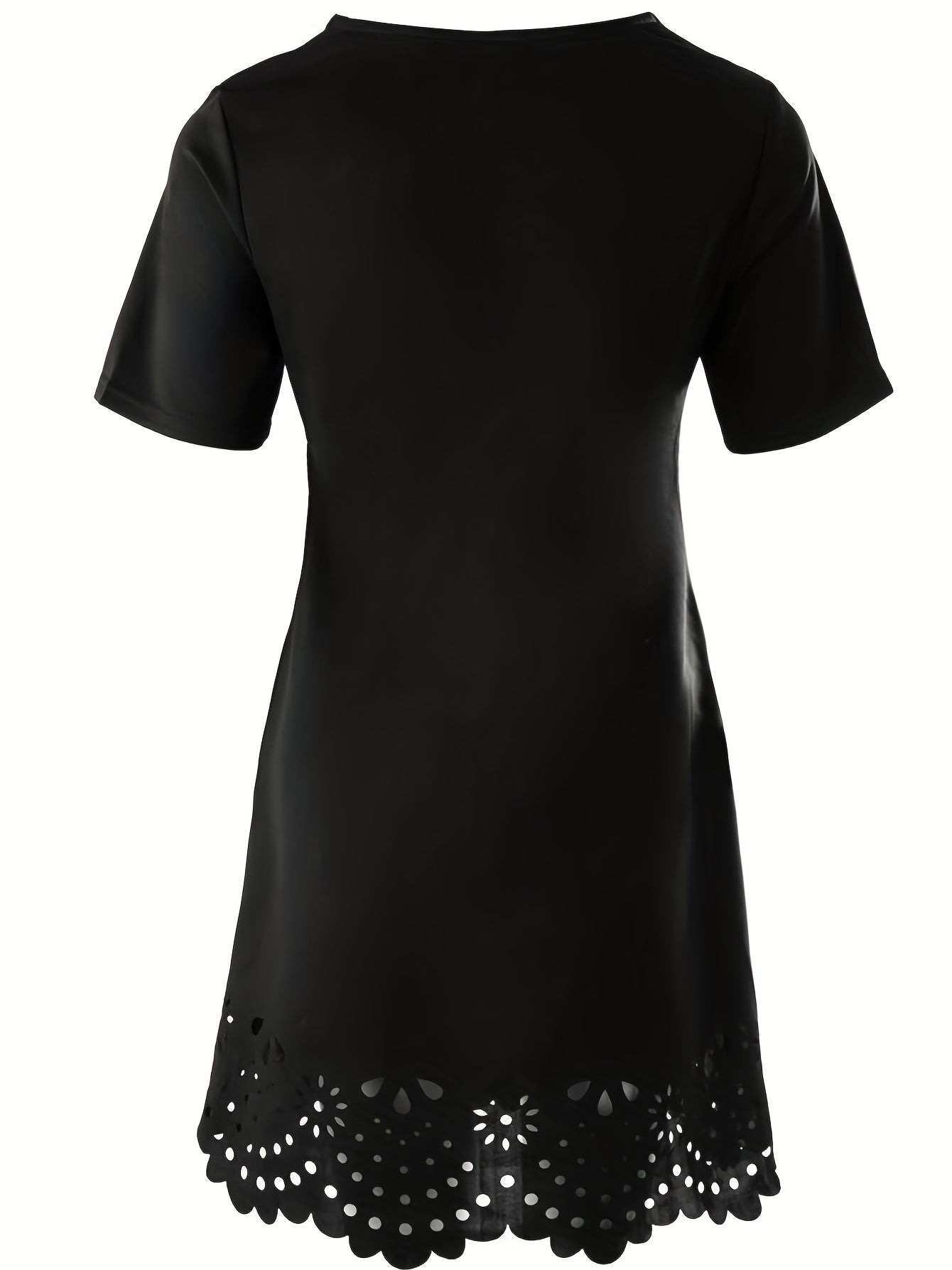  Casual Dress Women's Solid Cut Out Scalloped Trim Dress