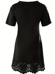  Casual Dress Women's Solid Cut Out Scalloped Trim Dress
