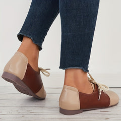Women's Colorblock Lace Up Flat Shoes Round Toe Casual Loafers