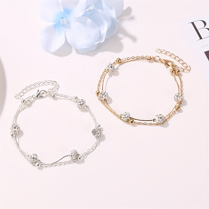 Men's Faux Diamond Crystal Anklet Double Layer For Unisex