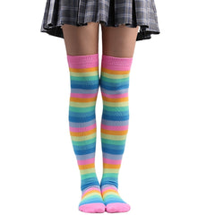 Rainbow Striped Thigh High Stockings Over Knee Socks for Cosplay