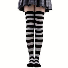 2 Pairs Striped Thigh High Socks Women's Stockings