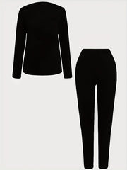 Women's Plus Slogan Print Top & Leggings Set