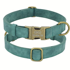 Personalized Leather Dog Collar Engraved ID Tag Customized Necklace