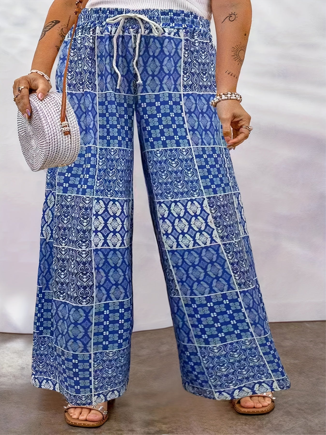  Floral Paisley Print Drawstring Pants