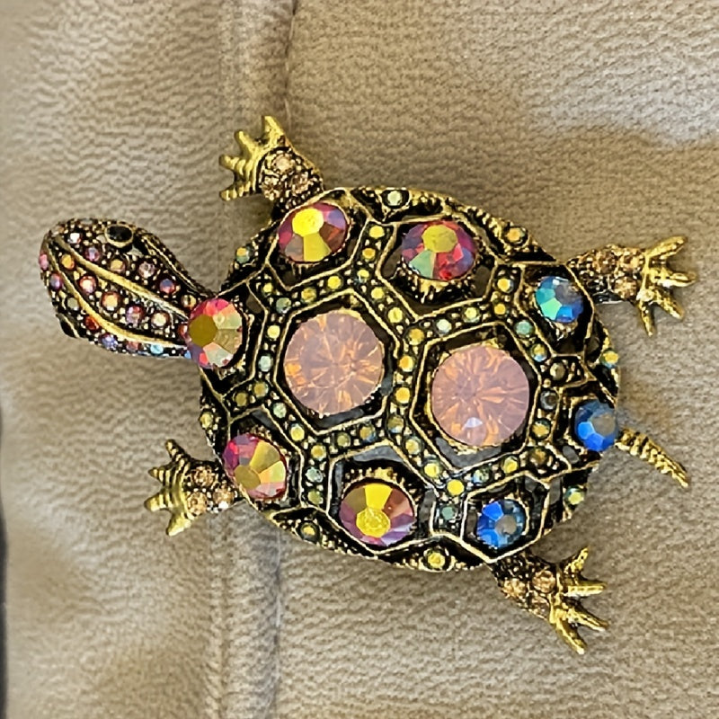 Men's Turtle Brooch with Rhinestones