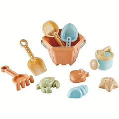 10pcs Beach Toys Set for Kids Outdoor Fun Engineering Vehicle Shovel Hourglass