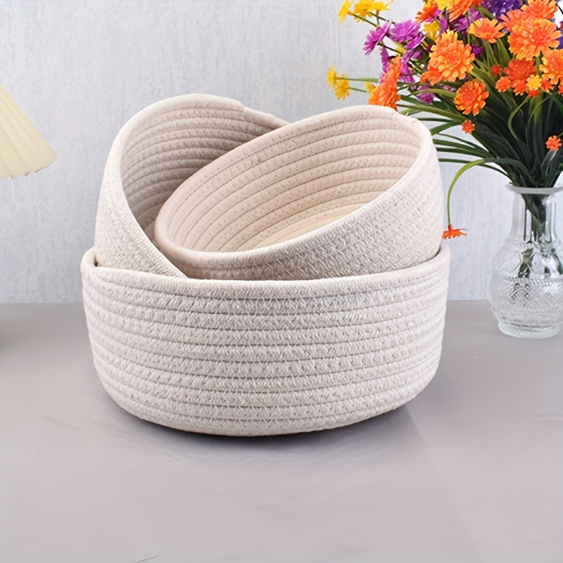 3pcs Cotton And Rope Woven Storage Basket