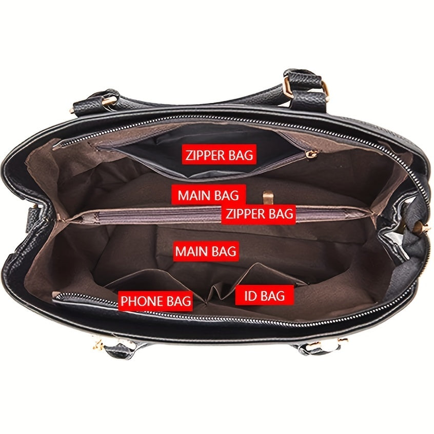 Strip Embroidery Satchel Bag Metal Decor Double Handle Bag