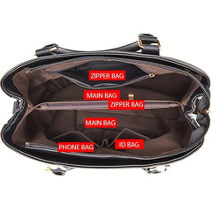 Strip Embroidery Satchel Bag Metal Decor Double Handle Bag