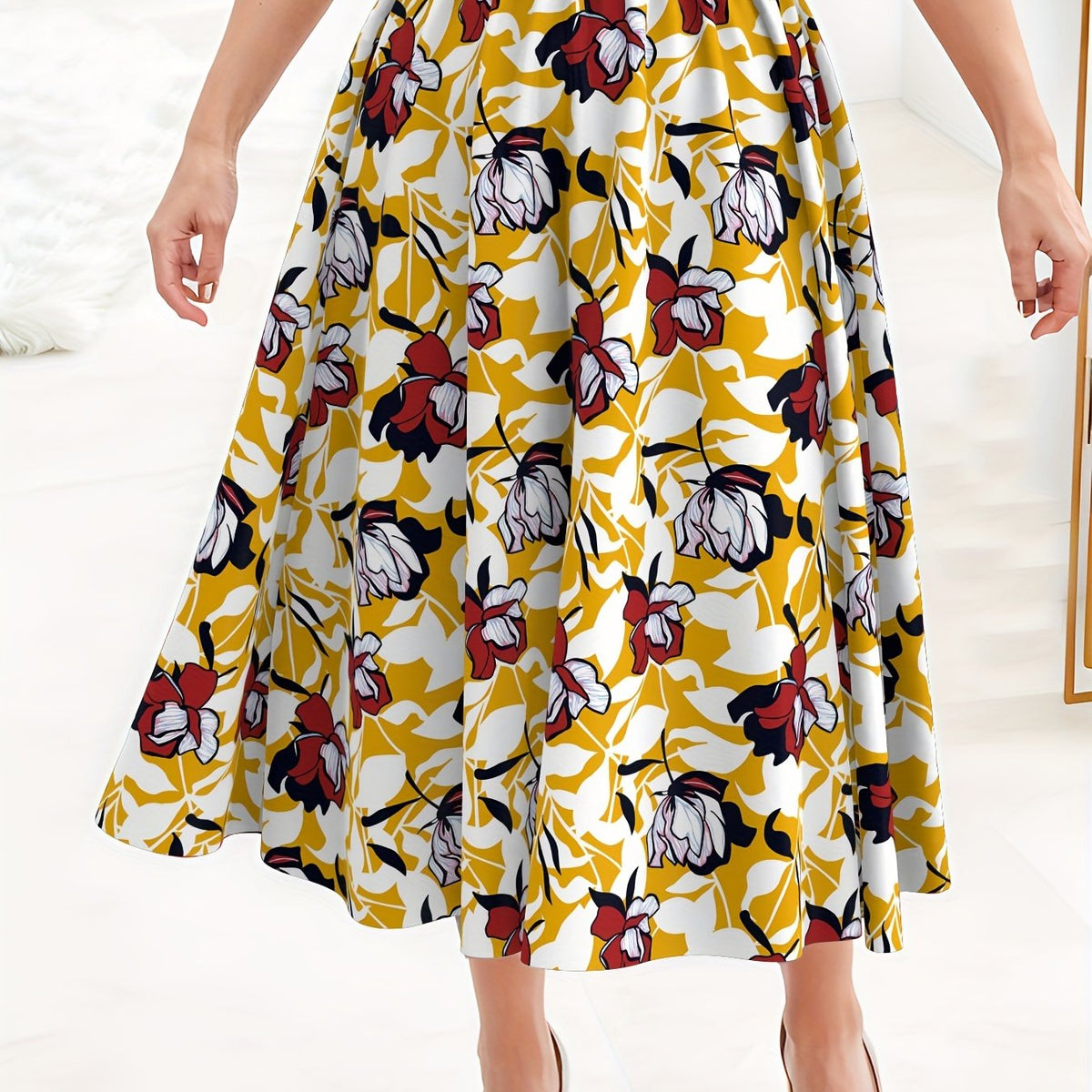  Women's Floral Print High Waist A line Skirt