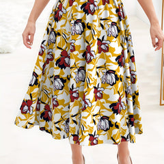  Women's Floral Print High Waist A line Skirt