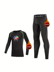 2pcs Kids Fleece Lined Compression Set Colorful Earphone Print Tops & Leggings