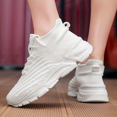 Women's Knit Platform Sneakers Breathable Lace Up Outdoor Shoes