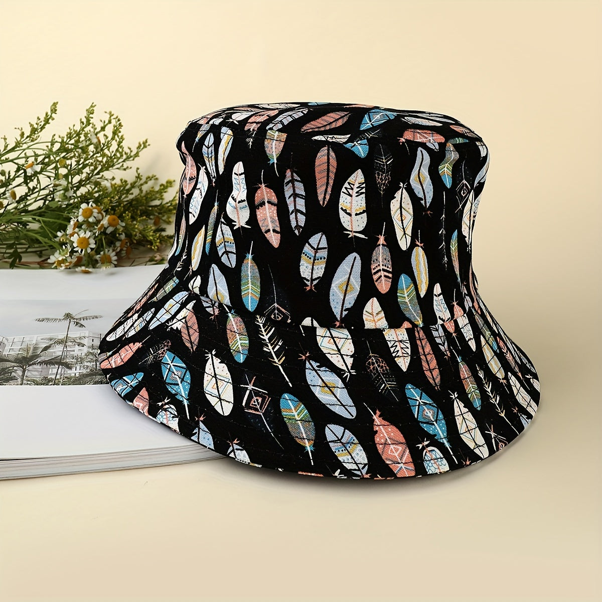 Leaves Print Bucket Hat Casual Fisherman Cap Women