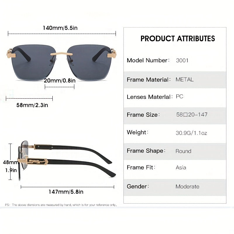 Rimless Square Sunglasses Leopard Decor UV400