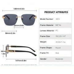 Rimless Square Sunglasses Leopard Decor UV400