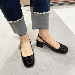 Women's Chunky Heel Slingback Sandals Patent Leather Low Heel Solid