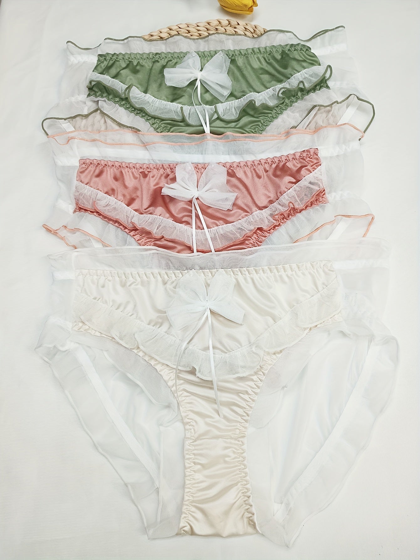 3pcs Mesh Stitching Bow Briefs Comfy & Breathable Underwear