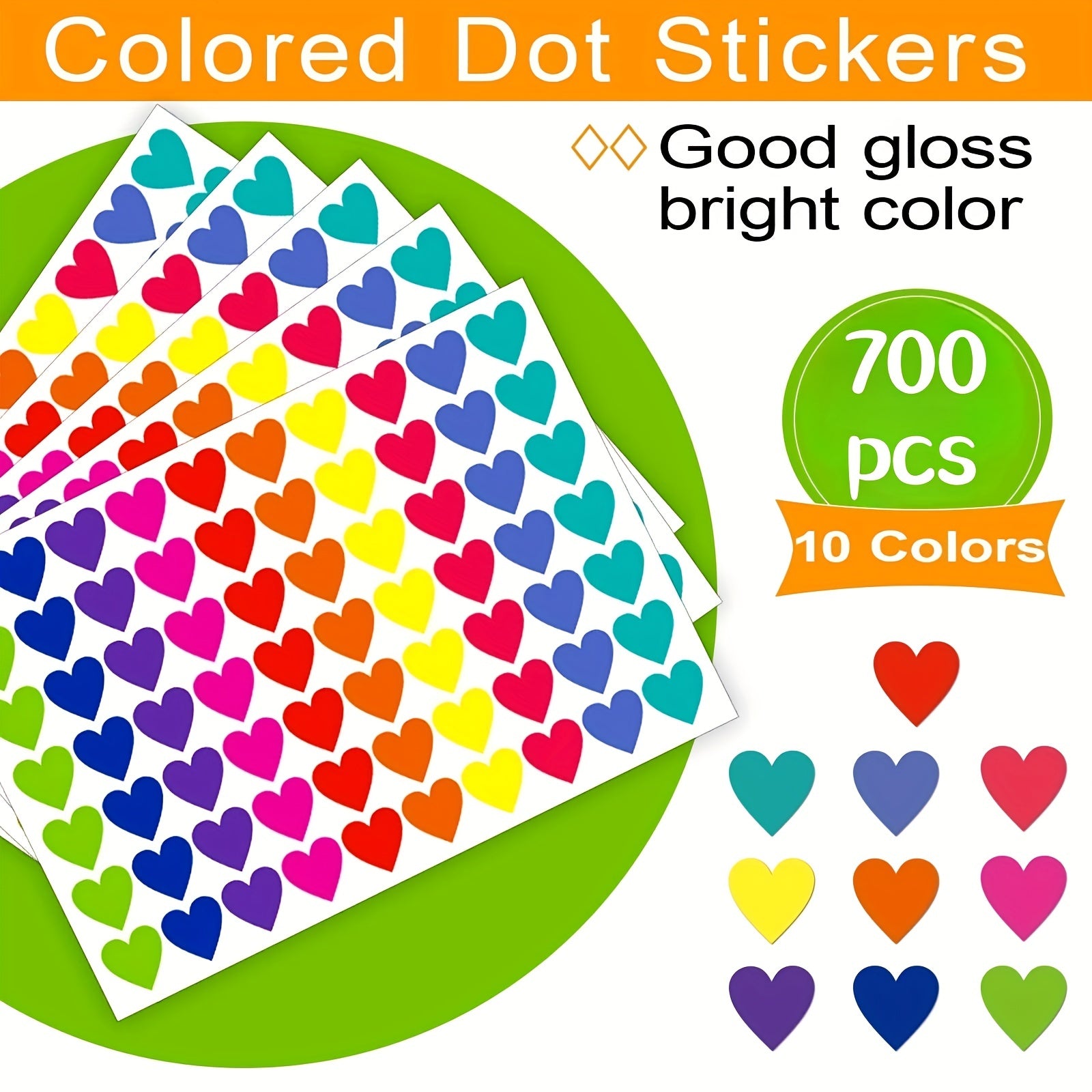 700 Colored Heart Dot Stickers 10 Colors Coding Labels Sticky Dots