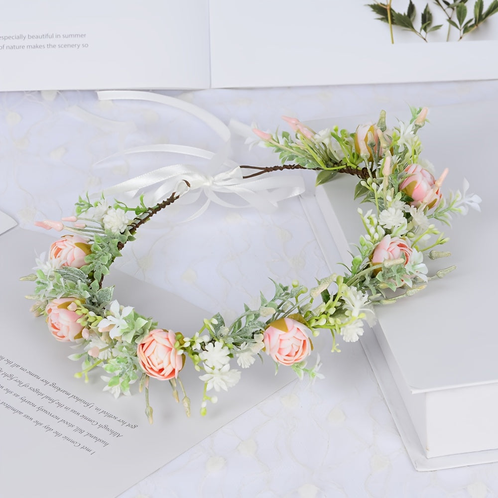 Mediterranean Style Flower Rattan Wreath Headband for Girls