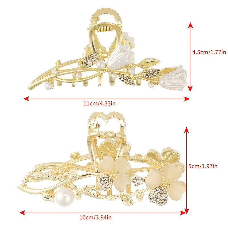 Flower Metal Golden Hair Claw Clip Non Slip Strong Hold Grip Hair Jaw Clip