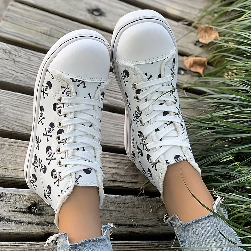 Skull Print High Top Sneakers Lace Up Casual Walking Shoes