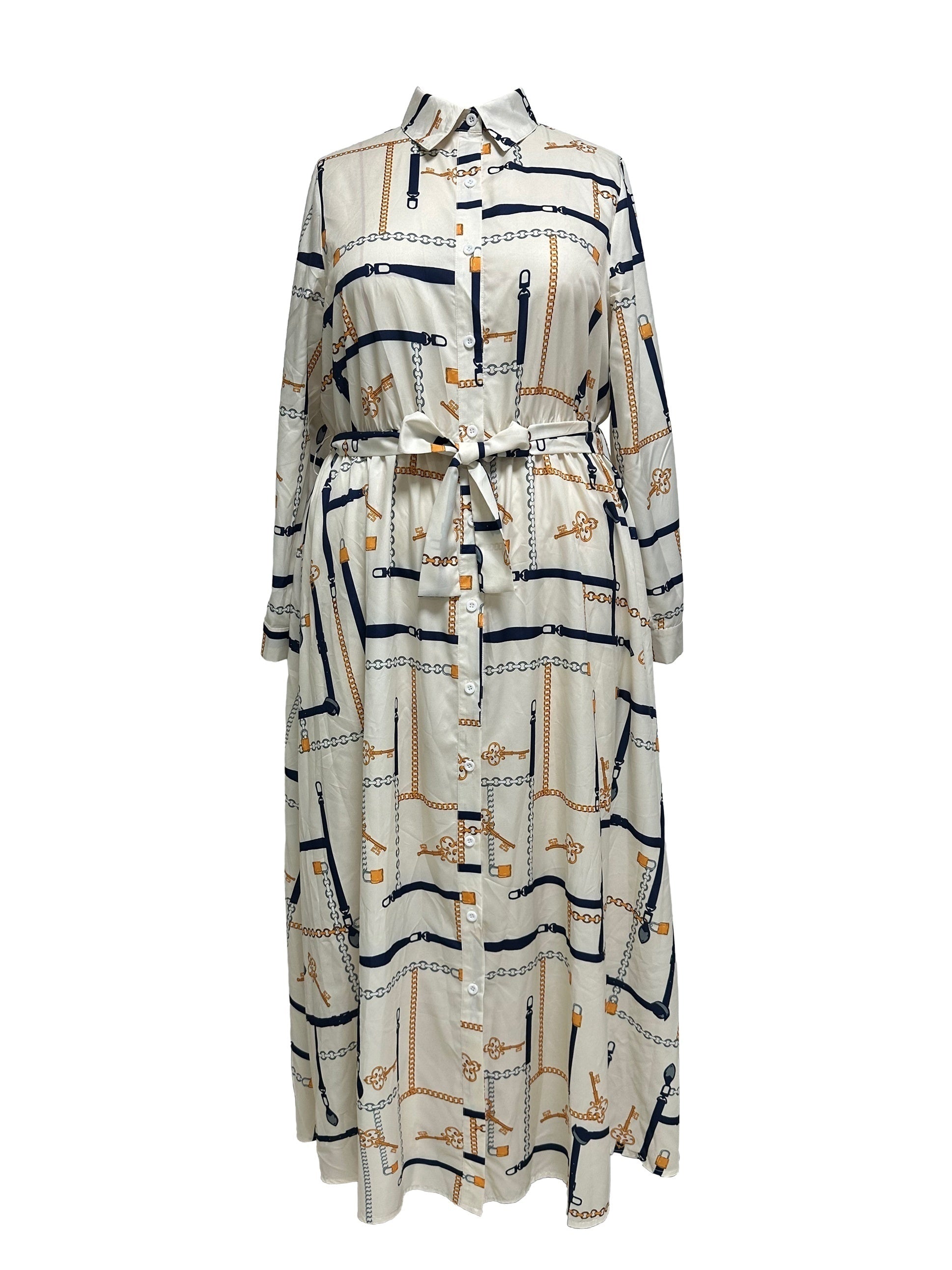  Women's Chain Print Maxi Shirt Dress