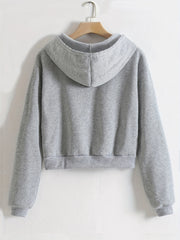 Hooded Sports Sweatshirt Zipper Up Long Sleeve Crop Hoodie