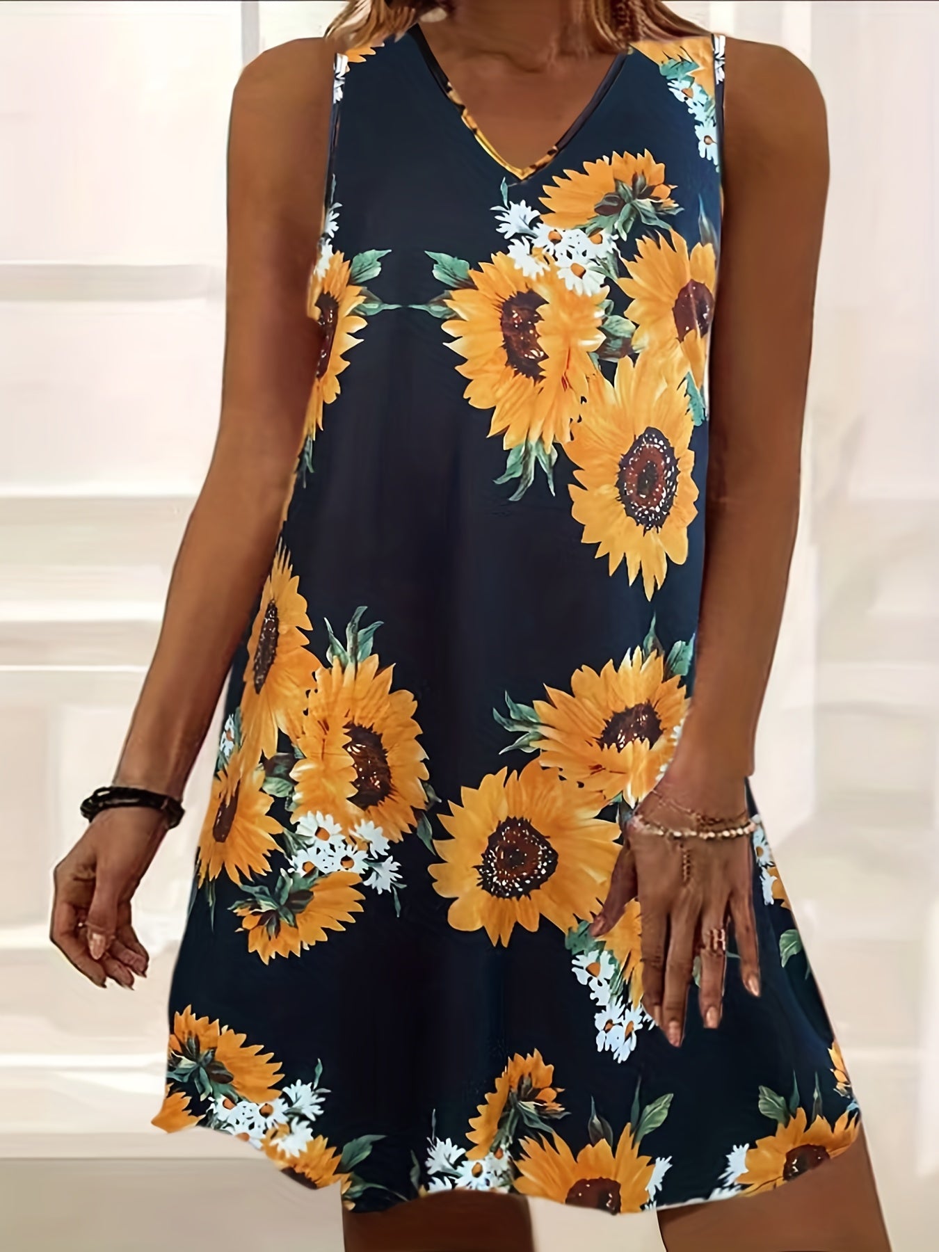  Floral Print V Neck Tank Dress