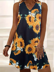  Floral Print V Neck Tank Dress