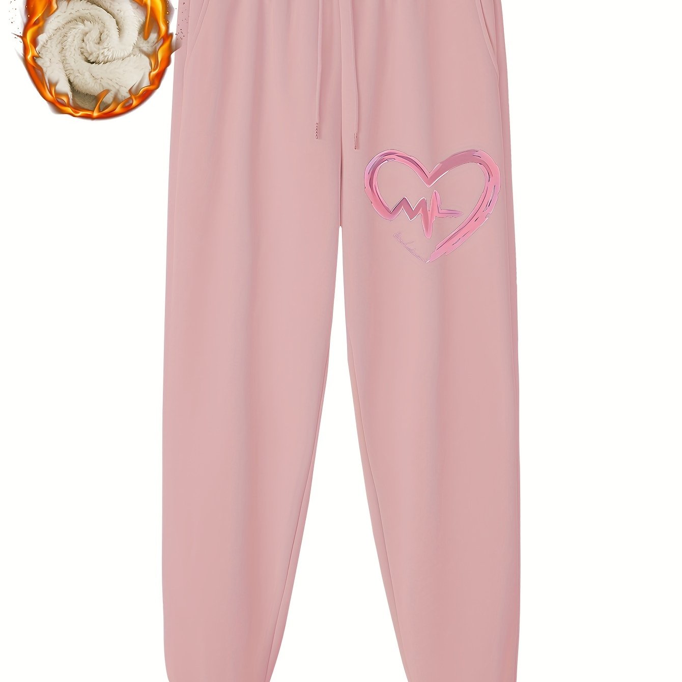  Heart Print Fleece Liner Joggers