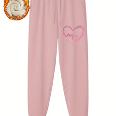  Heart Print Fleece Liner Joggers
