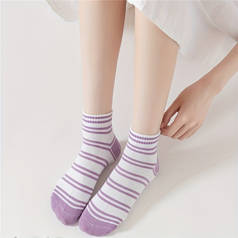 7 Pairs Striped Crew Socks Comfy & Breathable All match Socks Women's Stockings