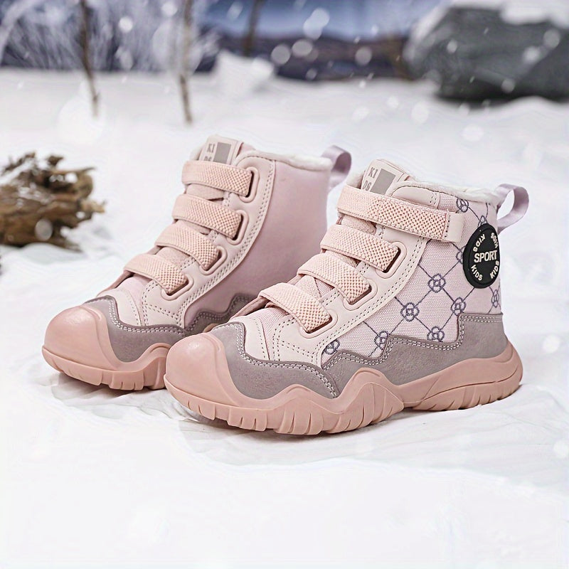 Girl's Warm Cozy Snow Boots High Top Plush Comfy Outdoor Hiking Shoes