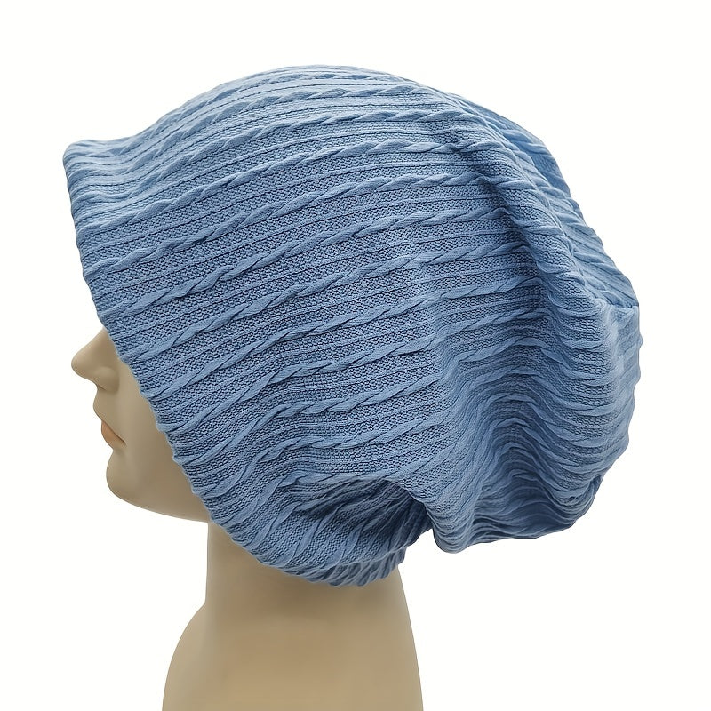 Ribbed Knitted Beanie Turban Cap Solid Elastic Skull Cap Lightweight Chemo Hats