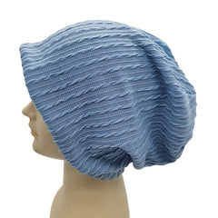 Ribbed Knitted Beanie Turban Cap Solid Elastic Skull Cap Lightweight Chemo Hats