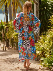  Floral Print Bat Sleeve Cover Up
