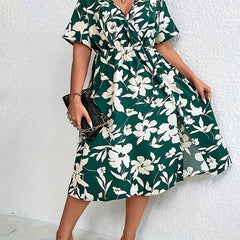  Floral Print Boho Dress with Thigh Split