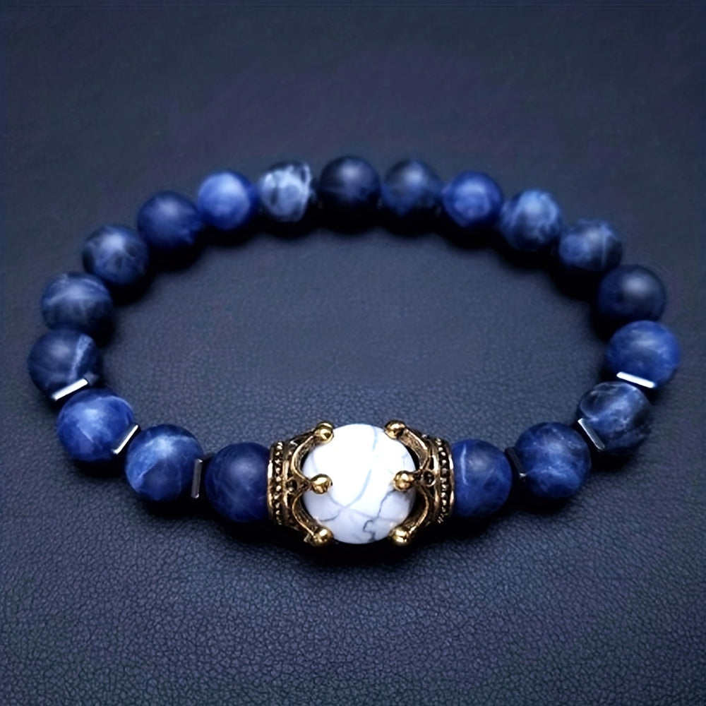 Crown Tiger Eye Bead Bracelet Men's Jewelry